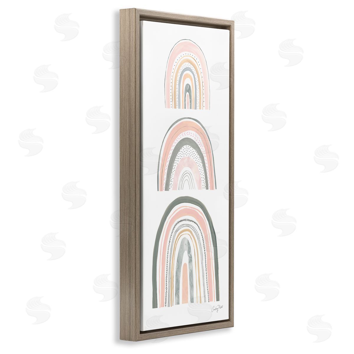 Stack of Abstract Rainbows Brown Floating Frame Canvas Wall Art, Home Decor by Courtney Prahl