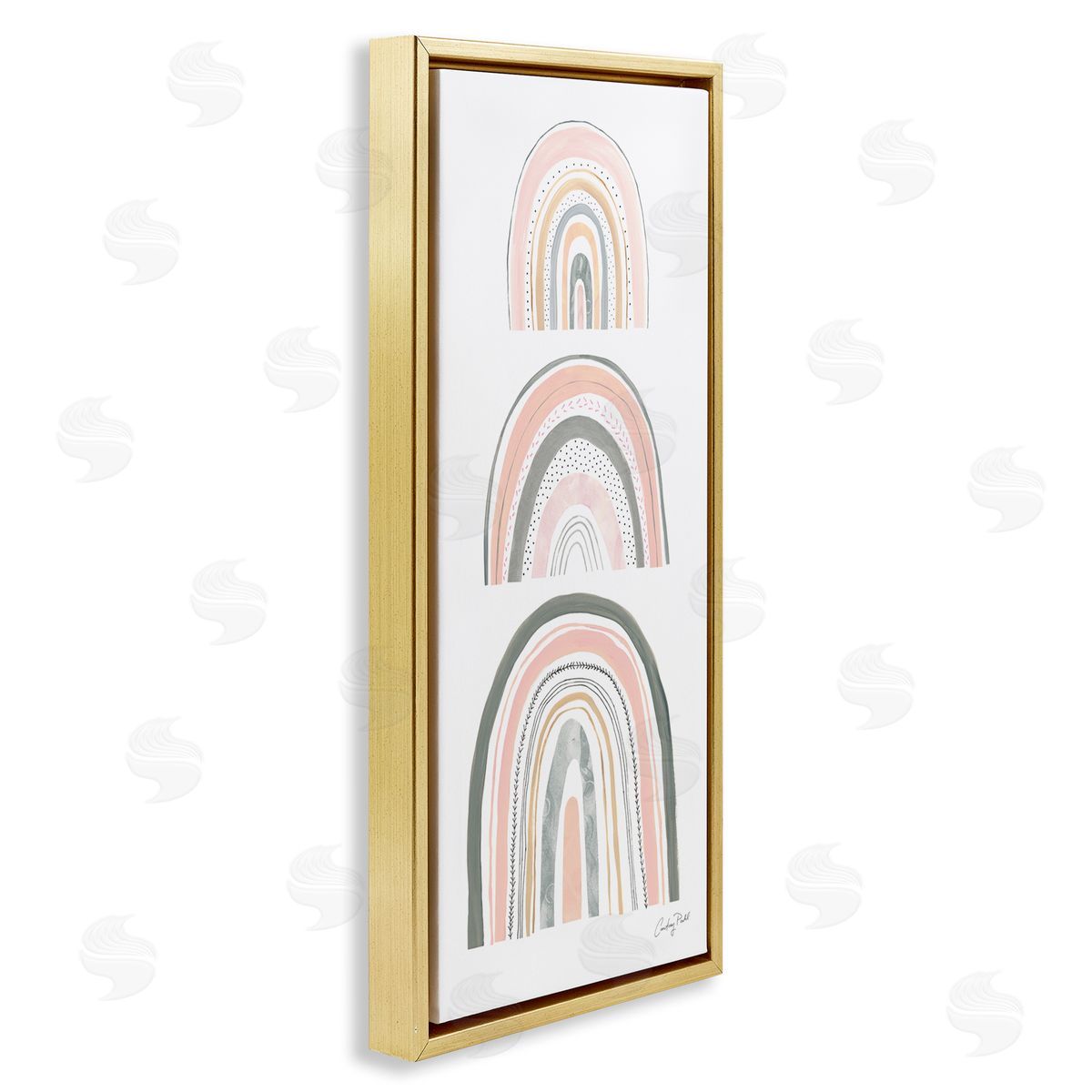 Stack of Abstract Rainbows Gold Floating Frame Canvas Wall Art, Home Decor by Courtney Prahl