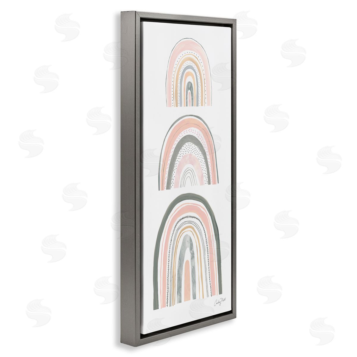 Stack of Abstract Rainbows Grey Floating Frame Canvas Wall Art, Home Decor by Courtney Prahl