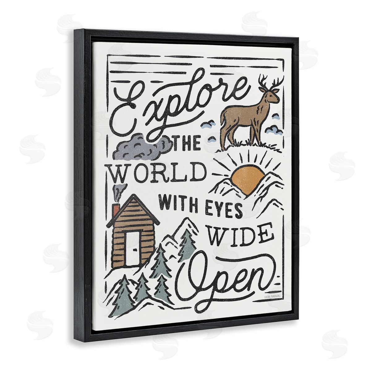 Explore with Eyes Wide Open Black Floating Frame Canvas Wall Art, Home Decor by Laura Marshall