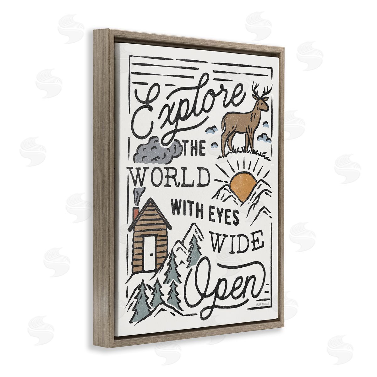 Explore with Eyes Wide Open Brown Floating Frame Canvas Wall Art, Home Decor by Laura Marshall