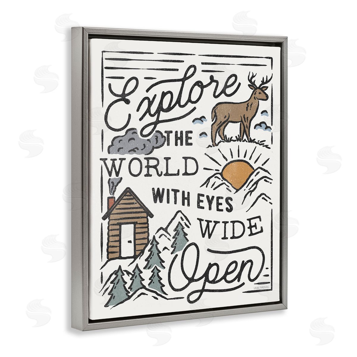 Explore with Eyes Wide Open Grey Floating Frame Canvas Wall Art, Home Decor by Laura Marshall