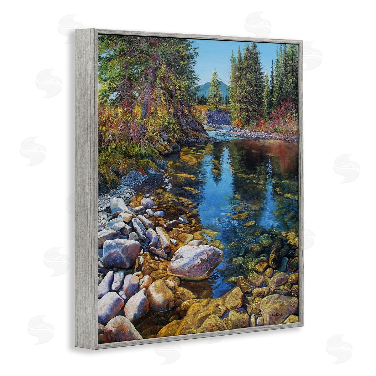 Stoney Creek Forest Landscape Grey Frame Print Wall Art, Home Decor by Andrew Kiss