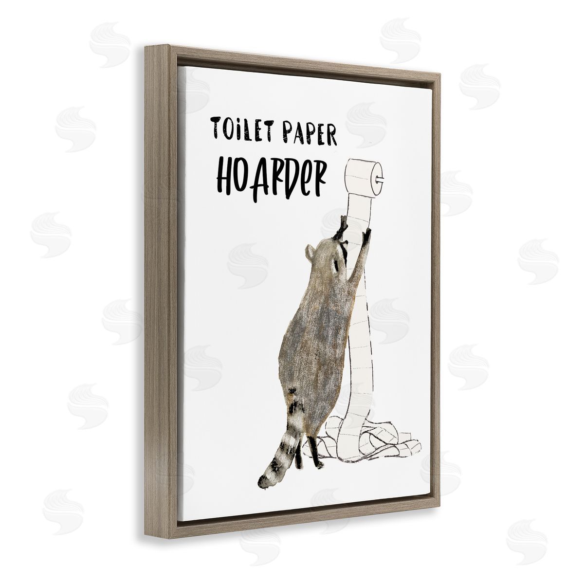 Toilet Paper Hoarder Racoon Brown Floating Frame Canvas Wall Art, Home Decor by Victoria Barnes