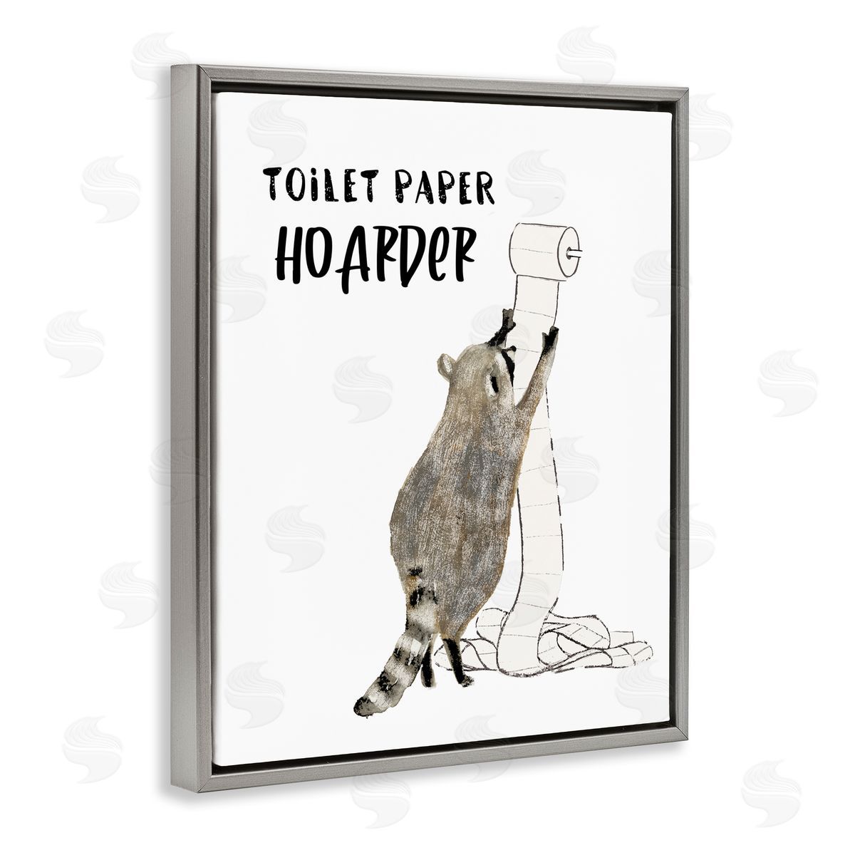 Toilet Paper Hoarder Racoon Grey Floating Frame Canvas Wall Art, Home Decor by Victoria Barnes