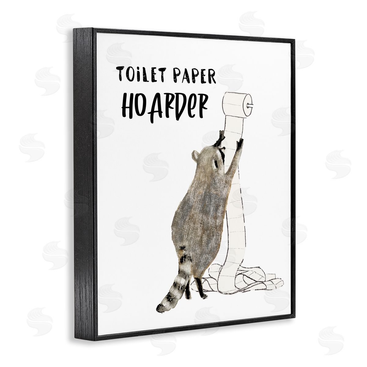 Toilet Paper Hoarder Racoon Black Frame Print Wall Art, Home Decor by Victoria Barnes