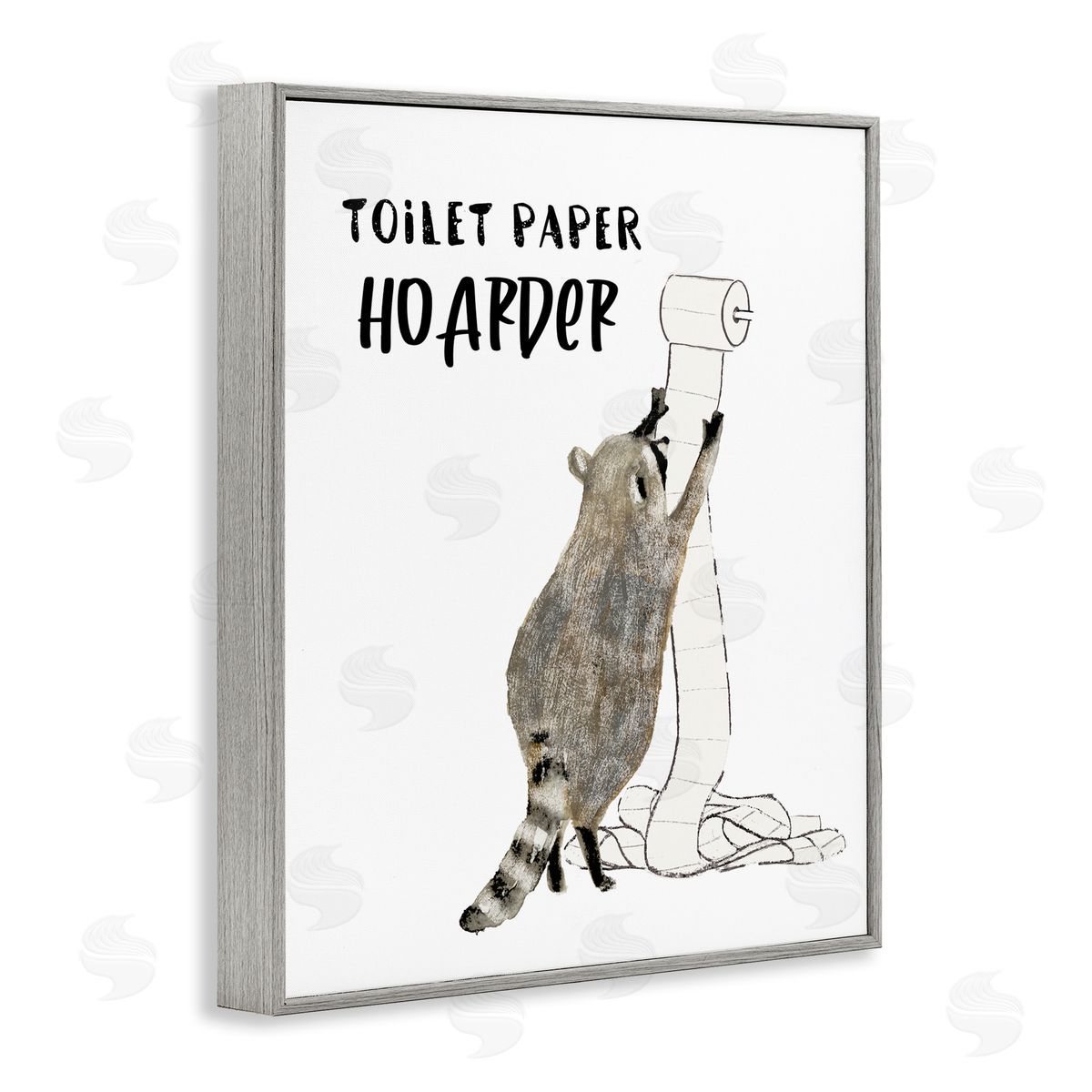 Toilet Paper Hoarder Racoon Grey Frame Print Wall Art, Home Decor by Victoria Barnes