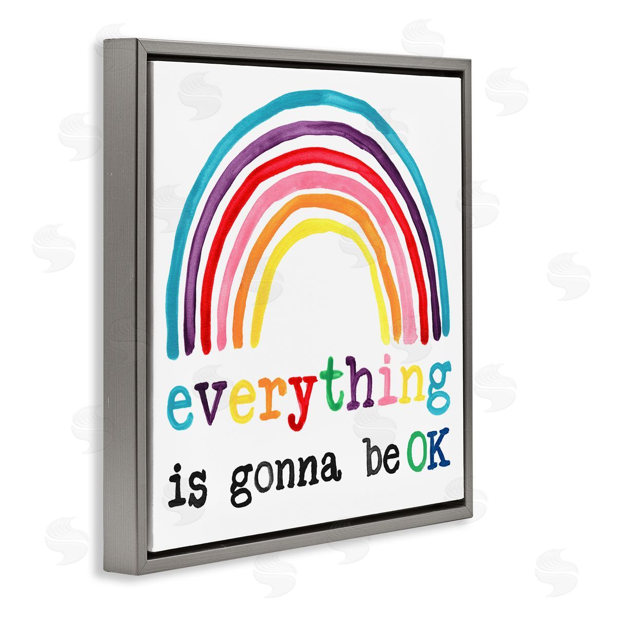 Everything is Okay Rainbow Grey Floating Frame Canvas Wall Art, Home Decor by June Erica Vess