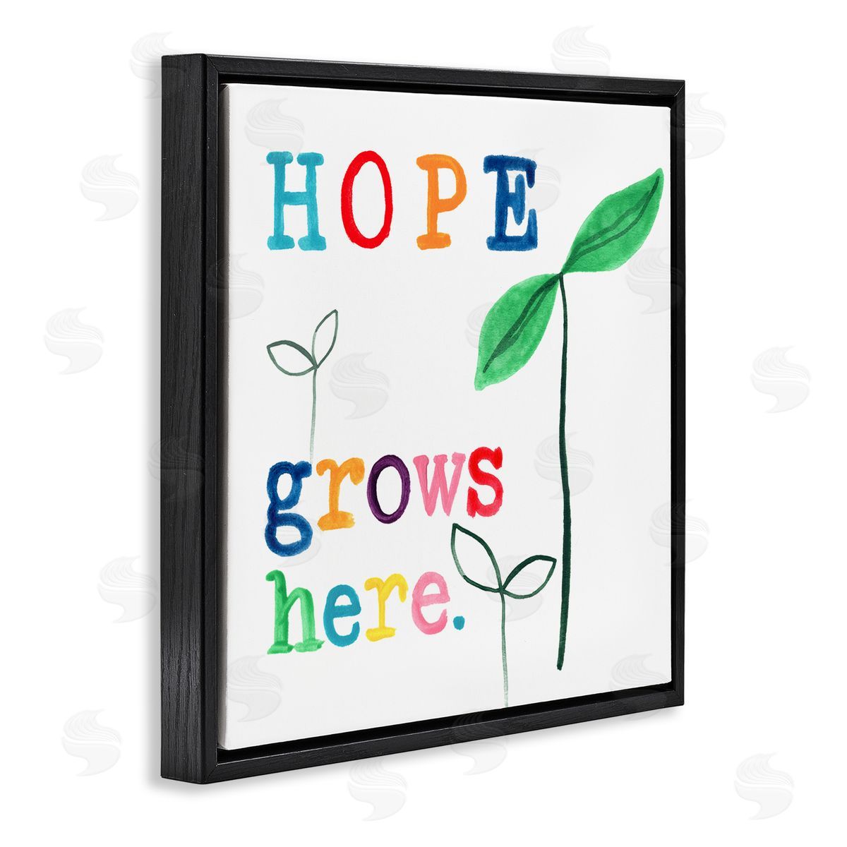 Hope Grows Here Colorful Black Floating Frame Canvas Wall Art, Home Decor by June Erica Vess