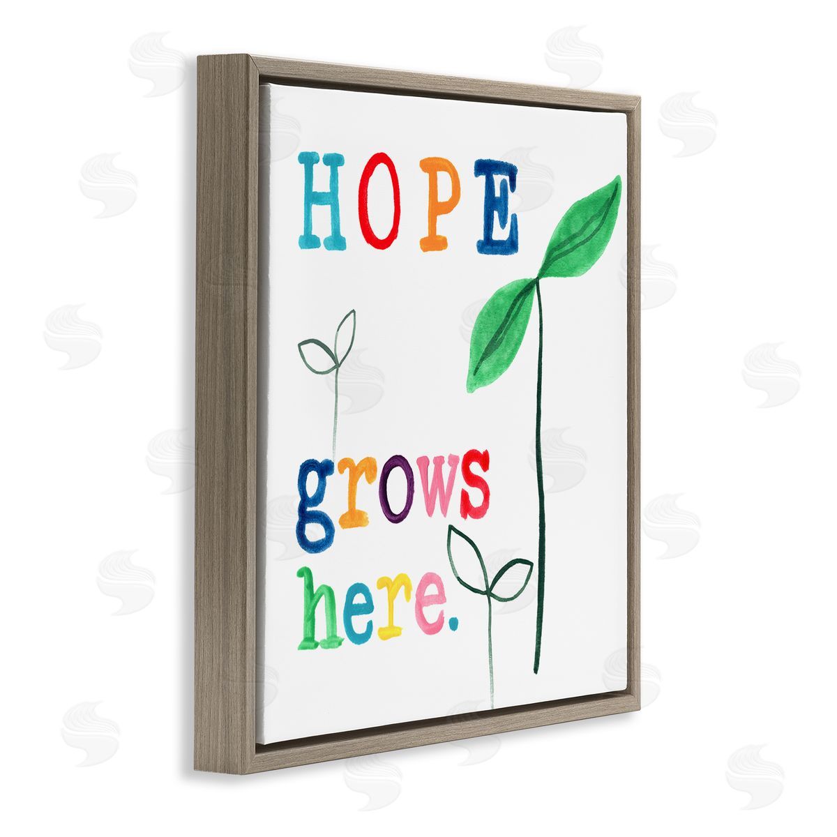 Hope Grows Here Colorful Brown Floating Frame Canvas Wall Art, Home Decor by June Erica Vess