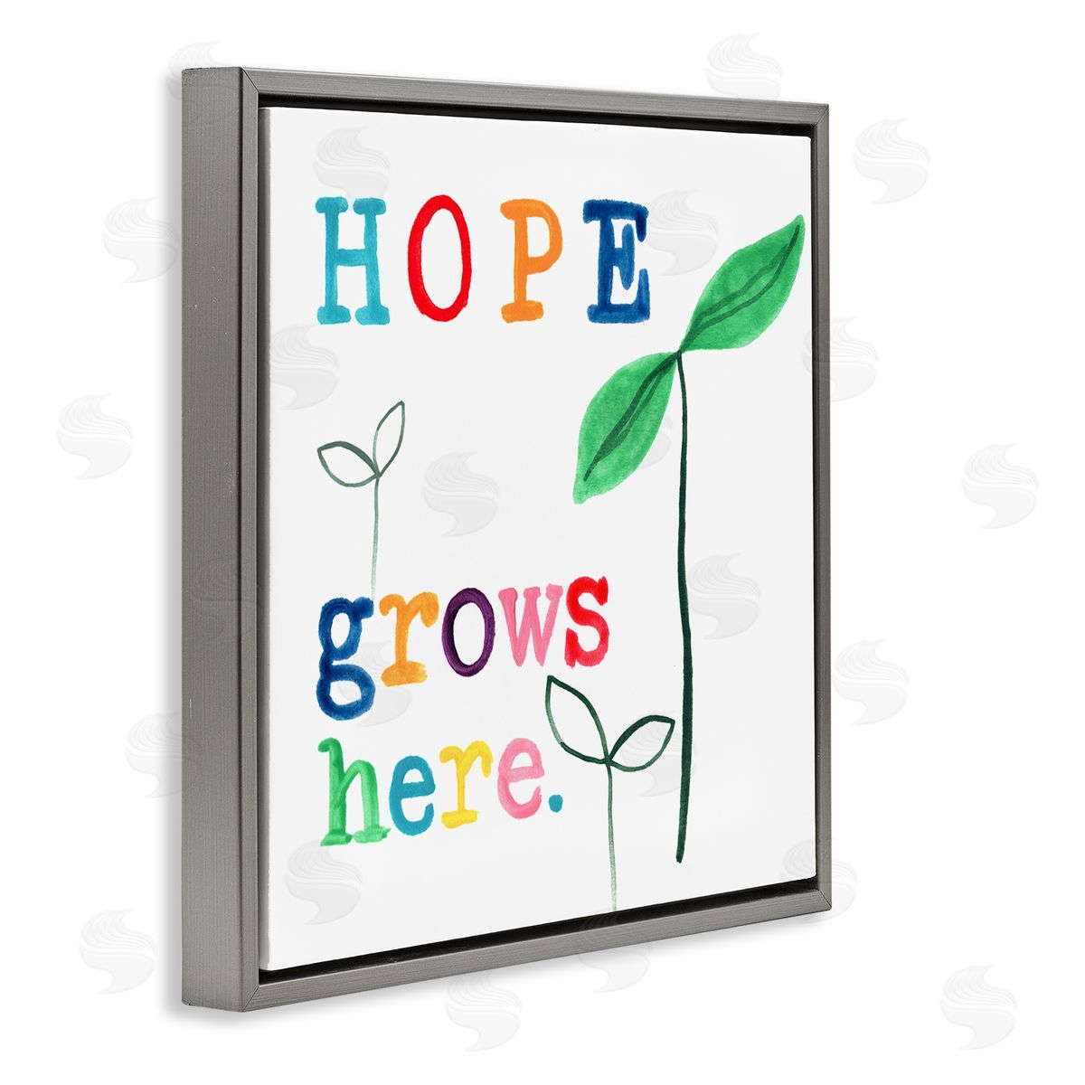 Hope Grows Here Colorful Grey Floating Frame Canvas Wall Art, Home Decor by June Erica Vess