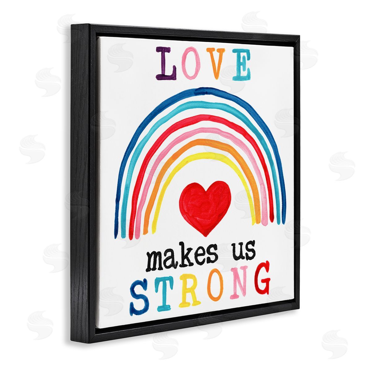 Love Makes Us Strong Rainbow Black Floating Frame Canvas Wall Art, Home Decor by June Erica Vess