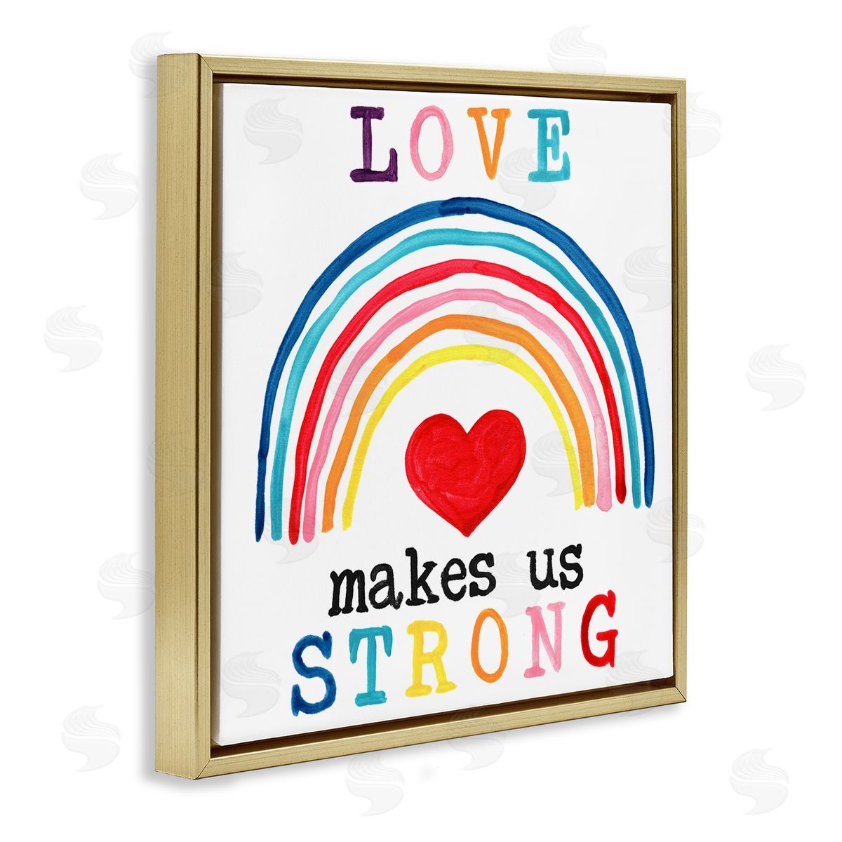 Love Makes Us Strong Rainbow Gold Floating Frame Canvas Wall Art, Home Decor by June Erica Vess