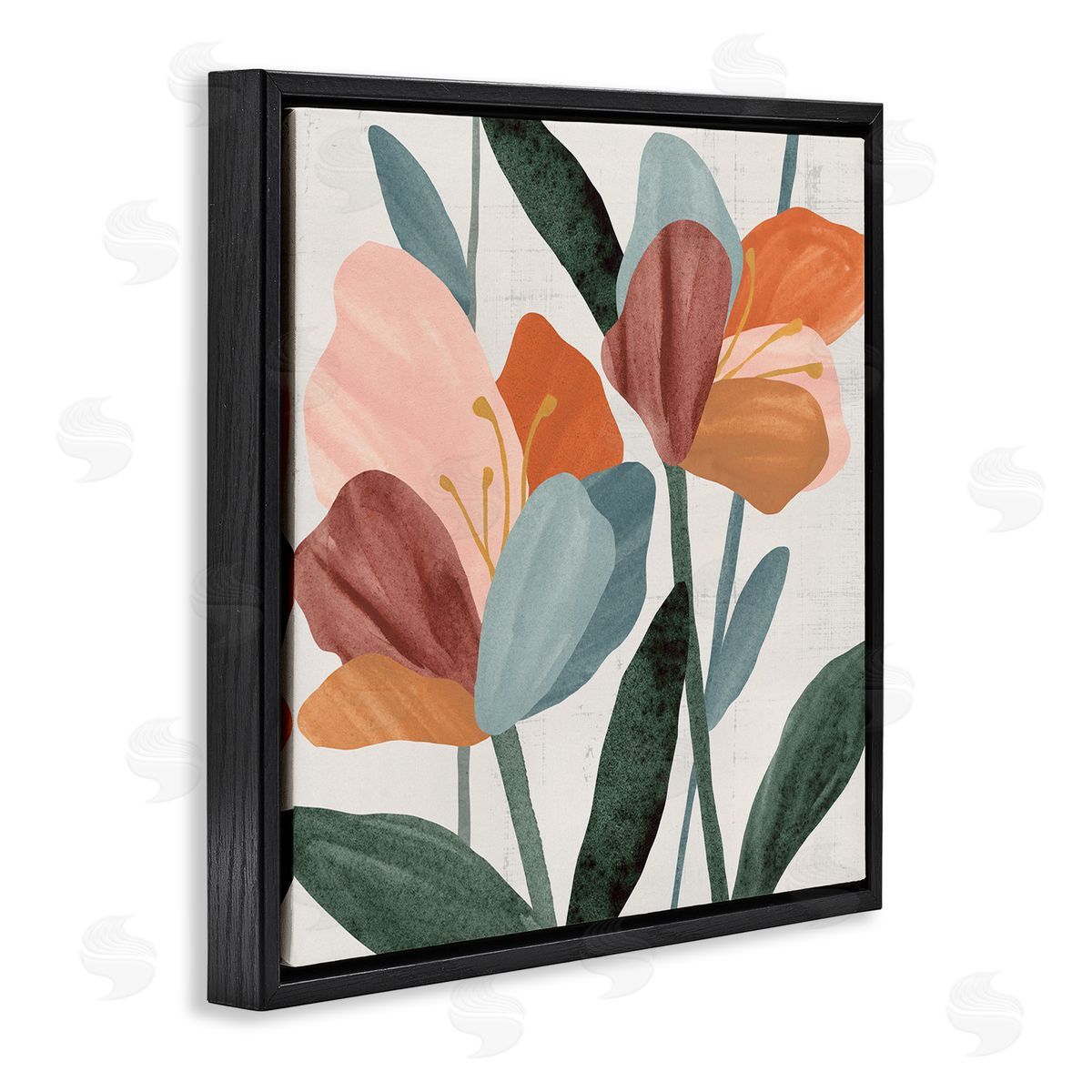 Abstract Azalea Flower Petals Black Floating Frame Canvas Wall Art, Home Decor by Annie Warren