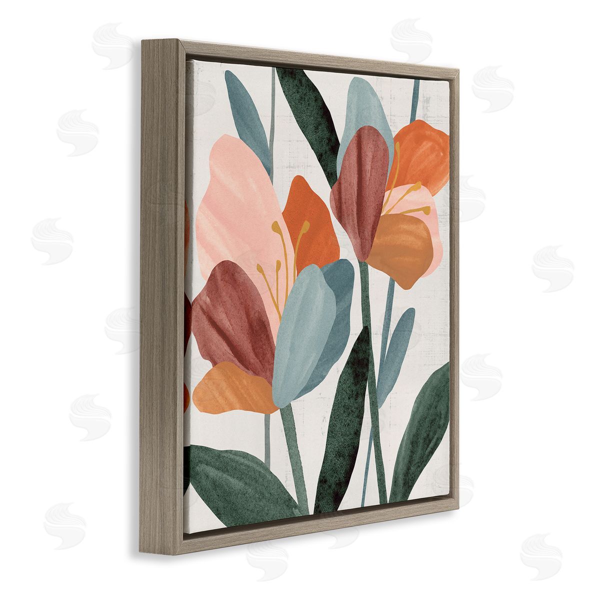 Abstract Azalea Flower Petals Brown Floating Frame Canvas Wall Art, Home Decor by Annie Warren