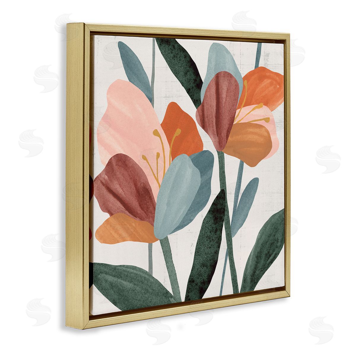 Abstract Azalea Flower Petals Gold Floating Frame Canvas Wall Art, Home Decor by Annie Warren