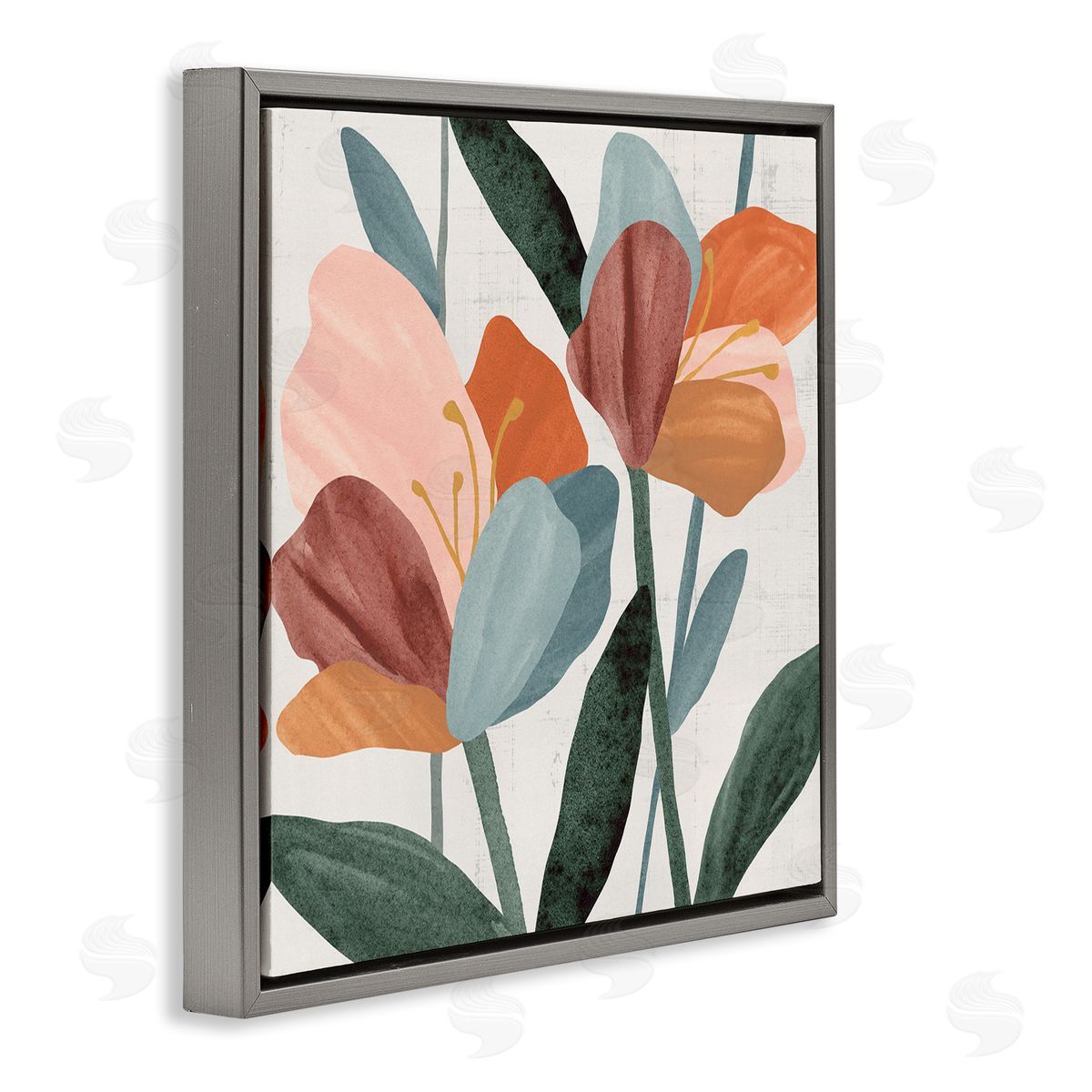 Abstract Azalea Flower Petals Grey Floating Frame Canvas Wall Art, Home Decor by Annie Warren