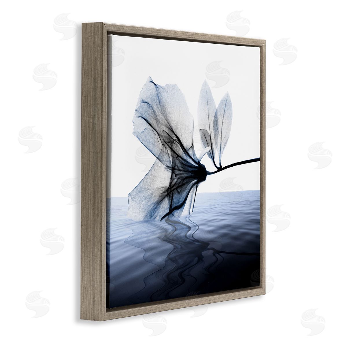 Albert Koetsier Flower Touching Water Blue Photograph Brown Floater Frame Canvas Art