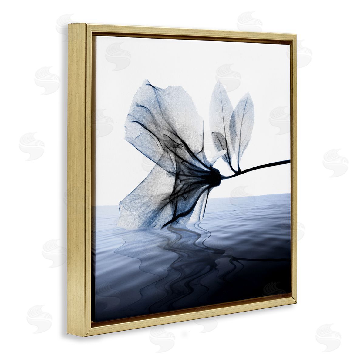 Albert Koetsier Flower Touching Water Blue Photograph Gold Floater Frame Canvas Art