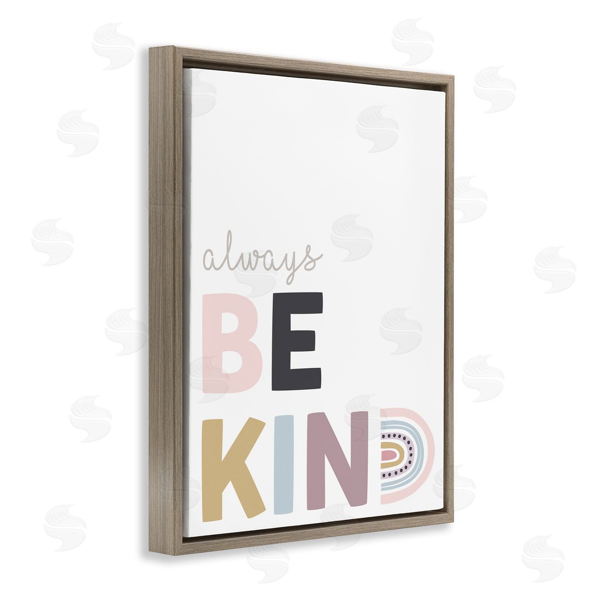 Angela Nickeas Always Be Kind Rainbow Typography Brown Floater Frame Canvas Art