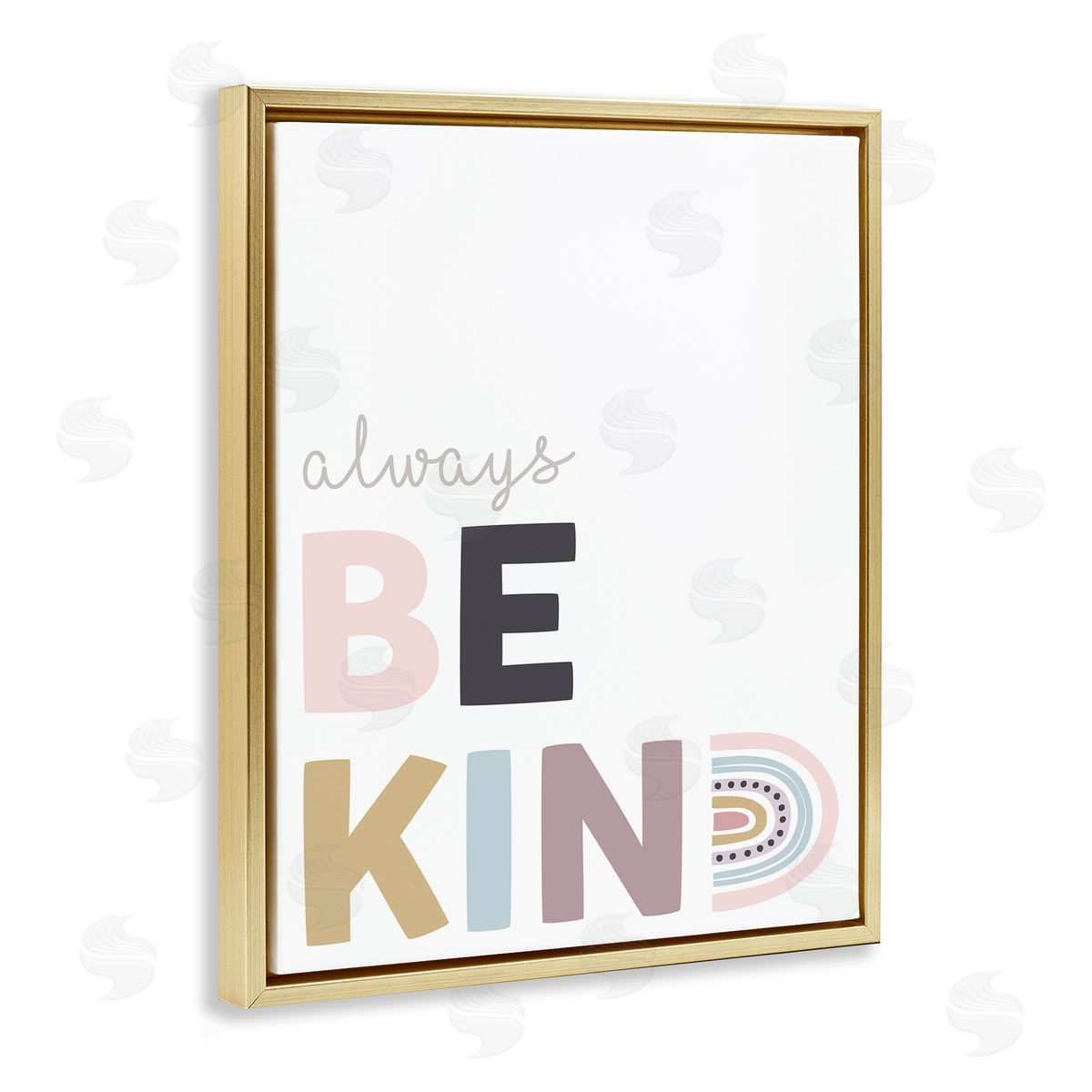 Angela Nickeas Always Be Kind Rainbow Typography Gold Floater Frame Canvas Art