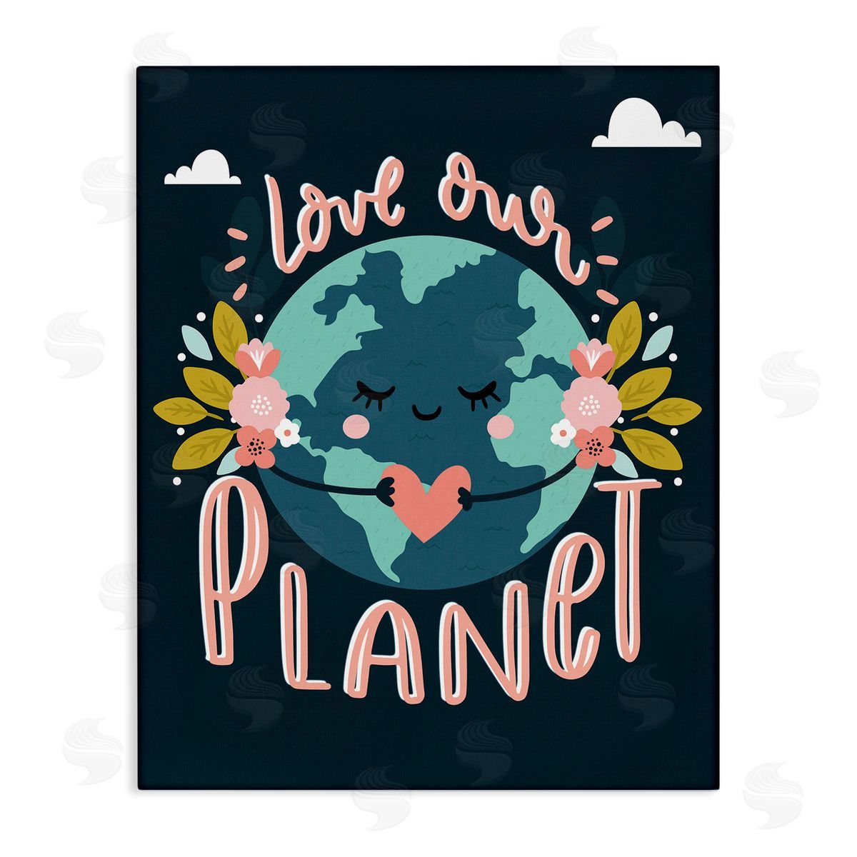Angela Nickeas Love Our Planet Floral Cartoon Earth  Canvas Wall Art