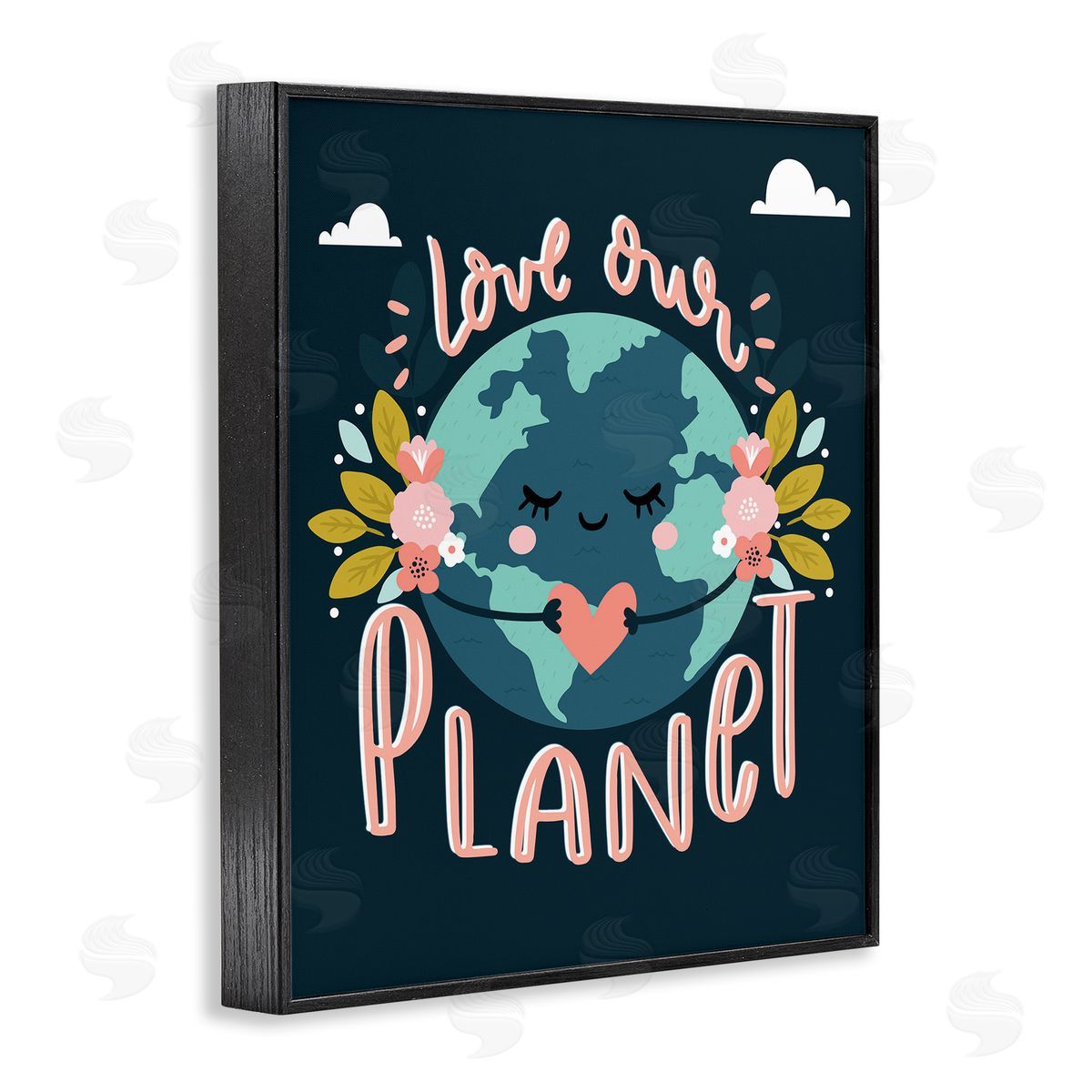 Angela Nickeas Love Our Planet Floral Cartoon Earth  Black Framed Giclee Wall Art