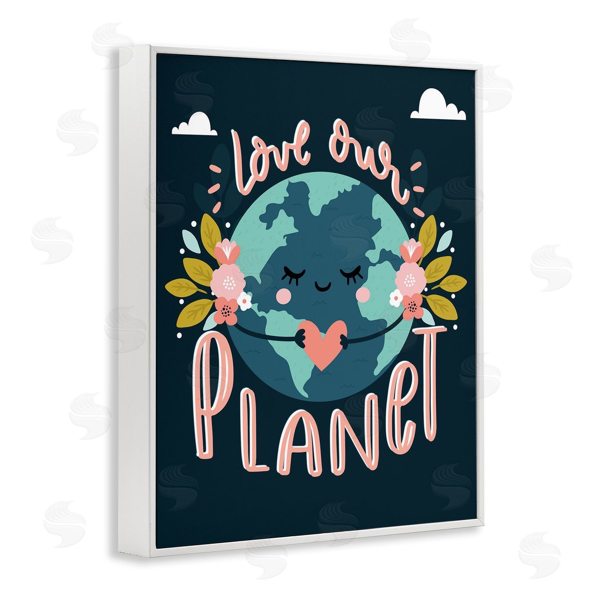 Angela Nickeas Love Our Planet Floral Cartoon Earth  White Framed Giclee Wall Art