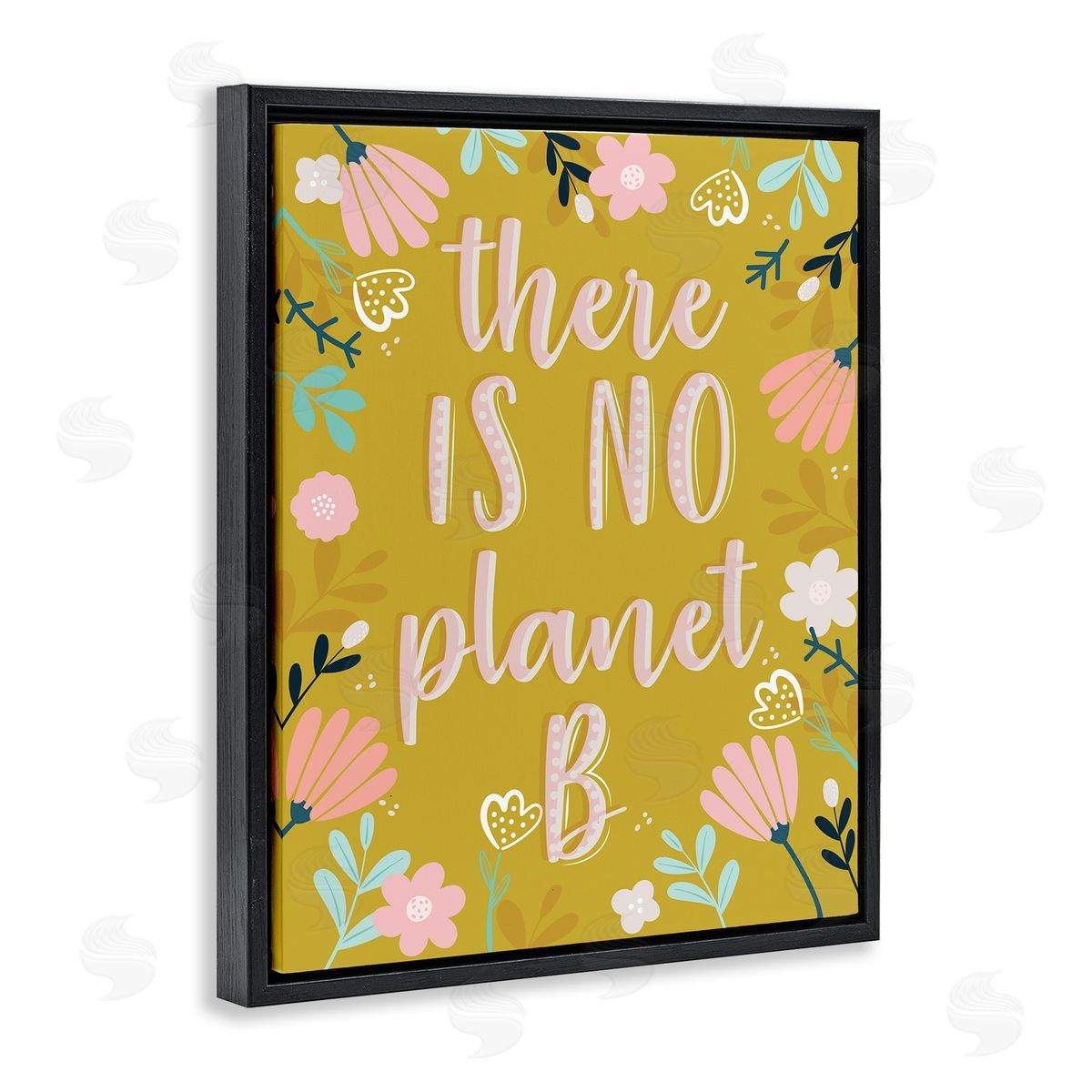 Angela Nickeas No Planet B Floral Border Illustration Black Floater Frame Canvas Art