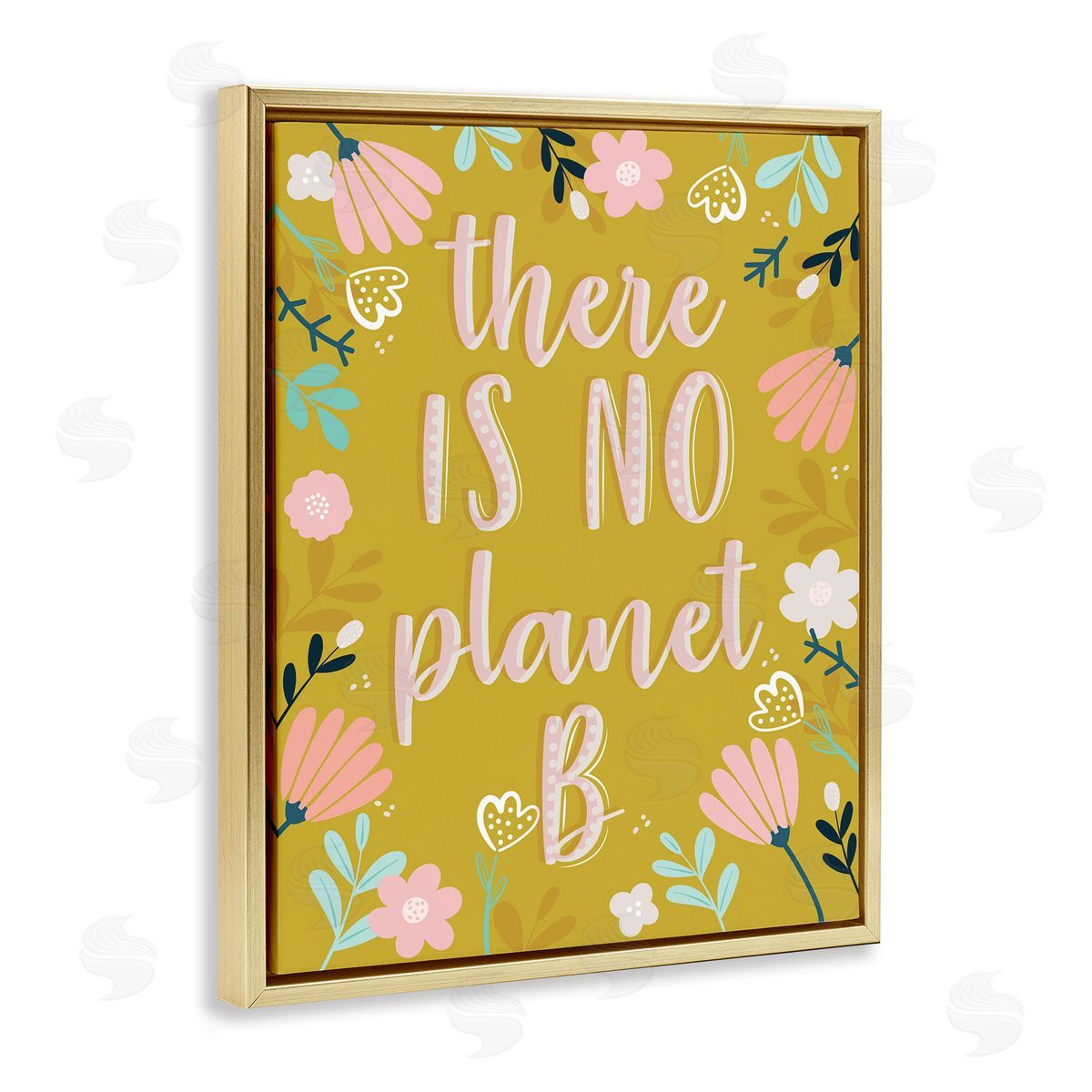 Angela Nickeas No Planet B Floral Border Illustration Gold Floater Frame Canvas Art