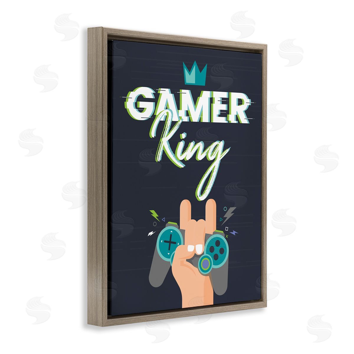 Angela Nickeas Gamer King Video Game Phrase Brown Floater Frame Canvas Art