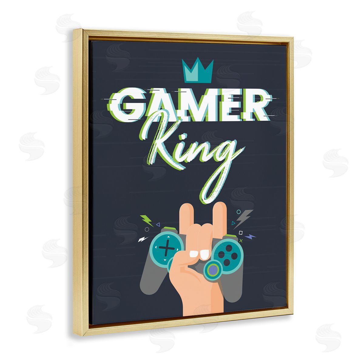Angela Nickeas Gamer King Video Game Phrase Gold Floater Frame Canvas Art