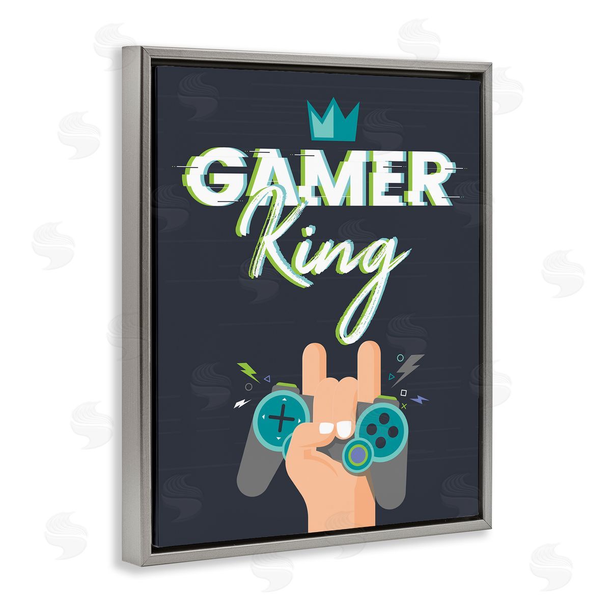 Angela Nickeas Gamer King Video Game Phrase Gray Floater Frame Canvas Art
