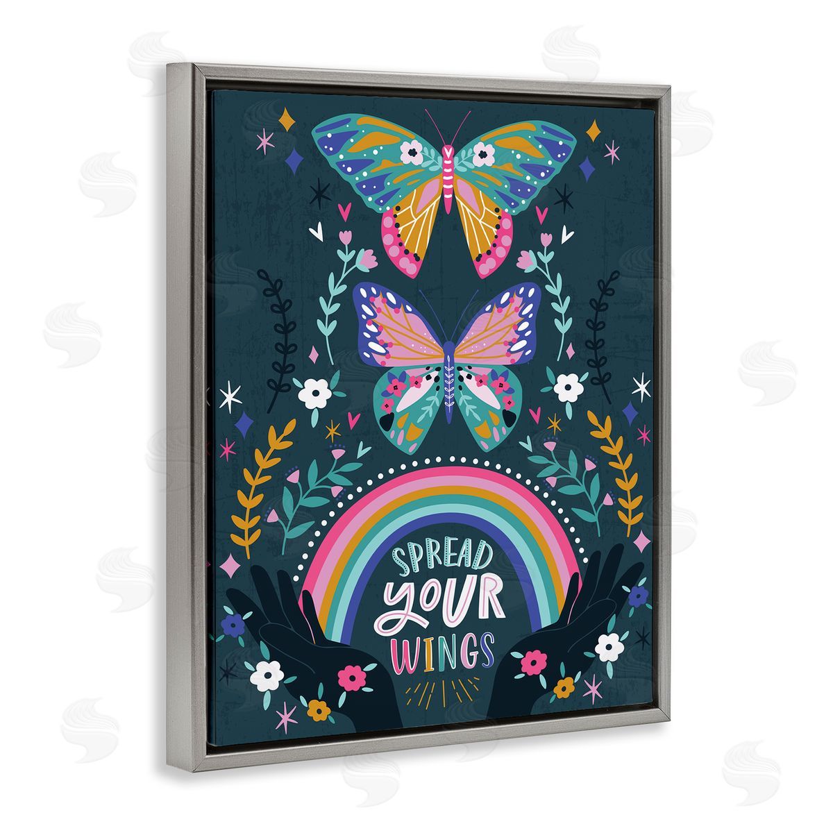 Angela Nickeas Spread Your Wings Butterfly Quote Gray Floater Frame Canvas Art