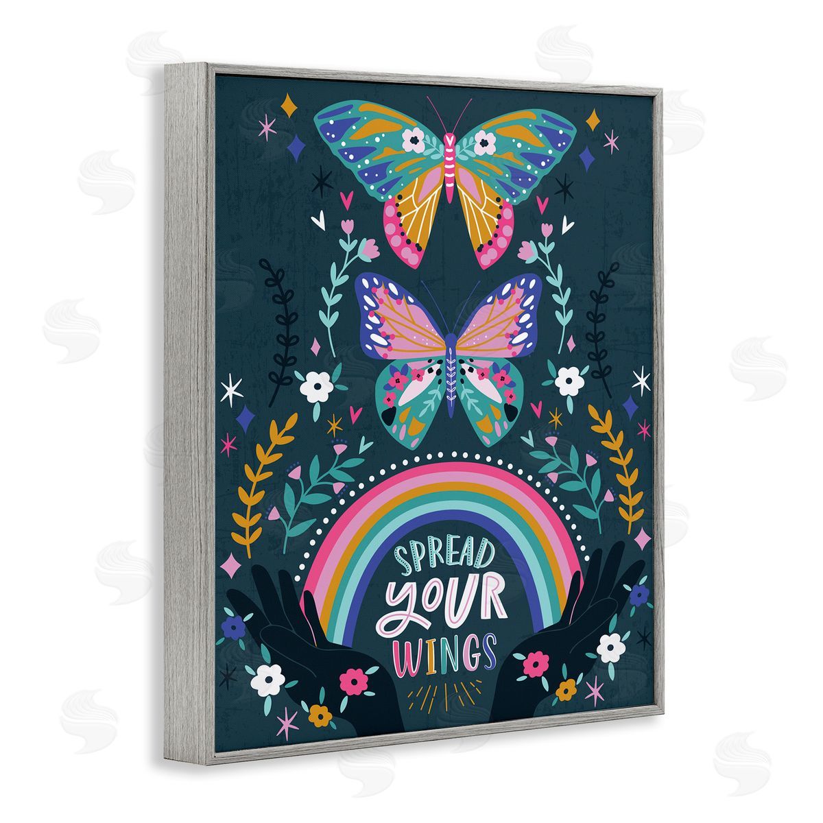 Angela Nickeas Spread Your Wings Butterfly Quote Gray Framed Giclee Wall Art