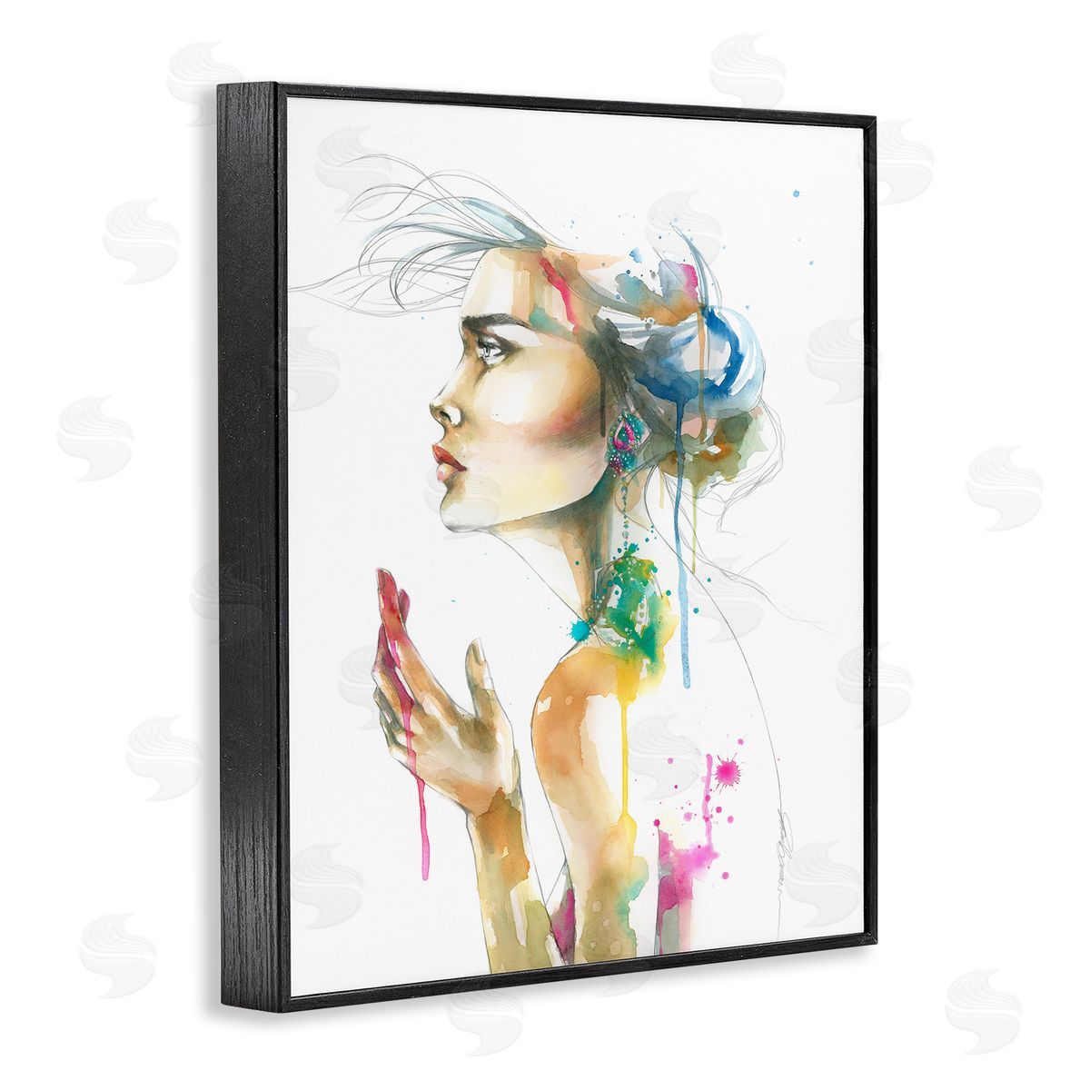Elisaveta Stoilova Abstract Watercolor Female Side Portrait Black Framed Giclee Wall Art