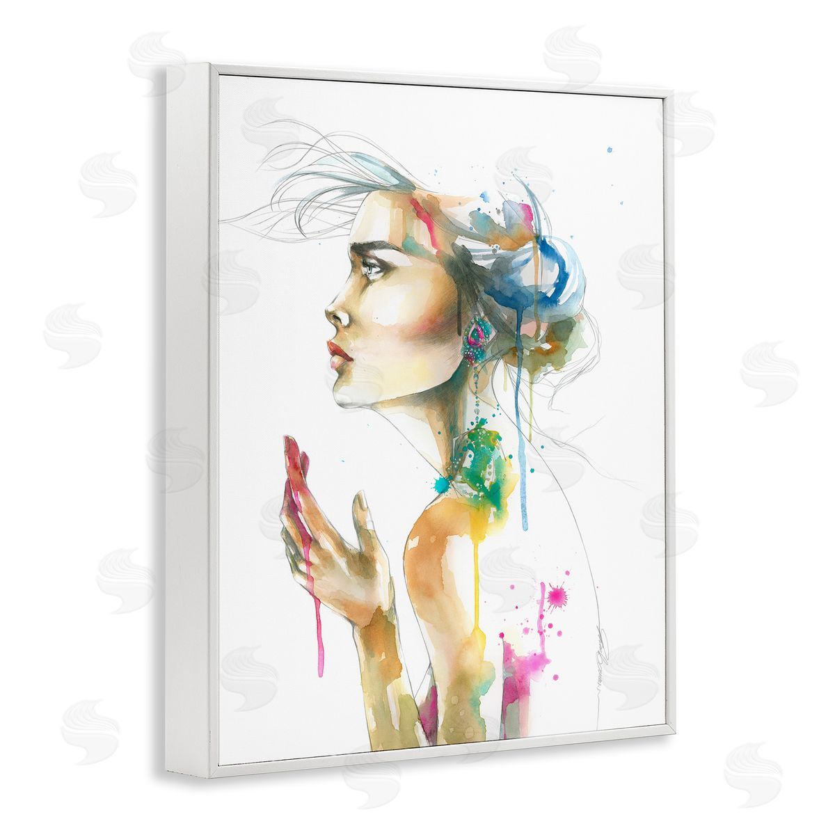 Elisaveta Stoilova Abstract Watercolor Female Side Portrait White Framed Giclee Wall Art