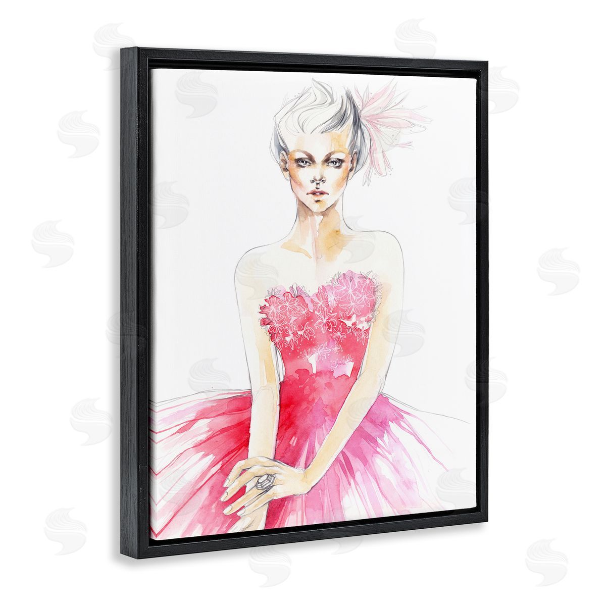Elisaveta Stoilova Female Pink Watercolor Dress Black Floater Frame Canvas Art