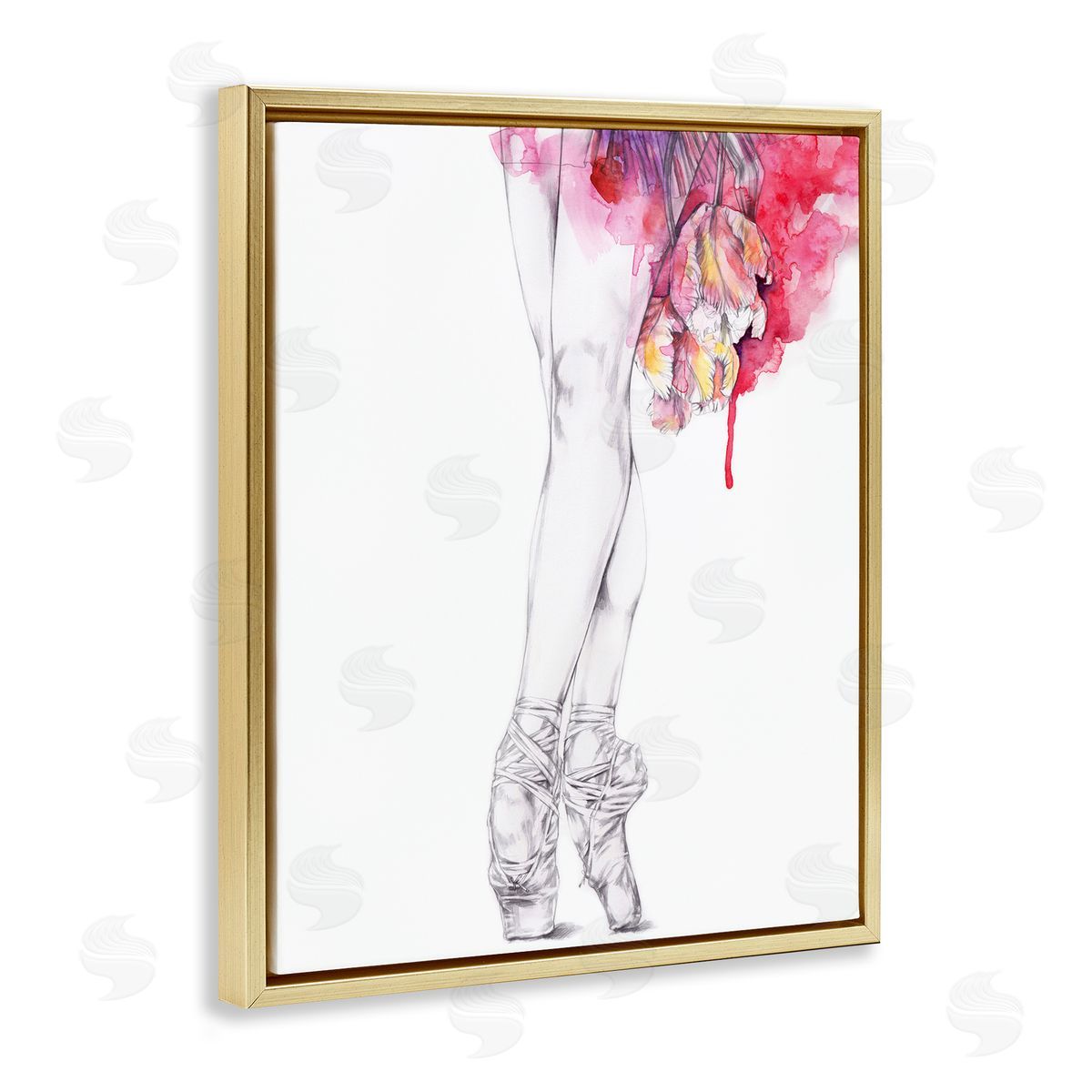 Elisaveta Stoilova Ballerina Pointed Toes Watercolor Tutu Gold Floater Frame Canvas Art