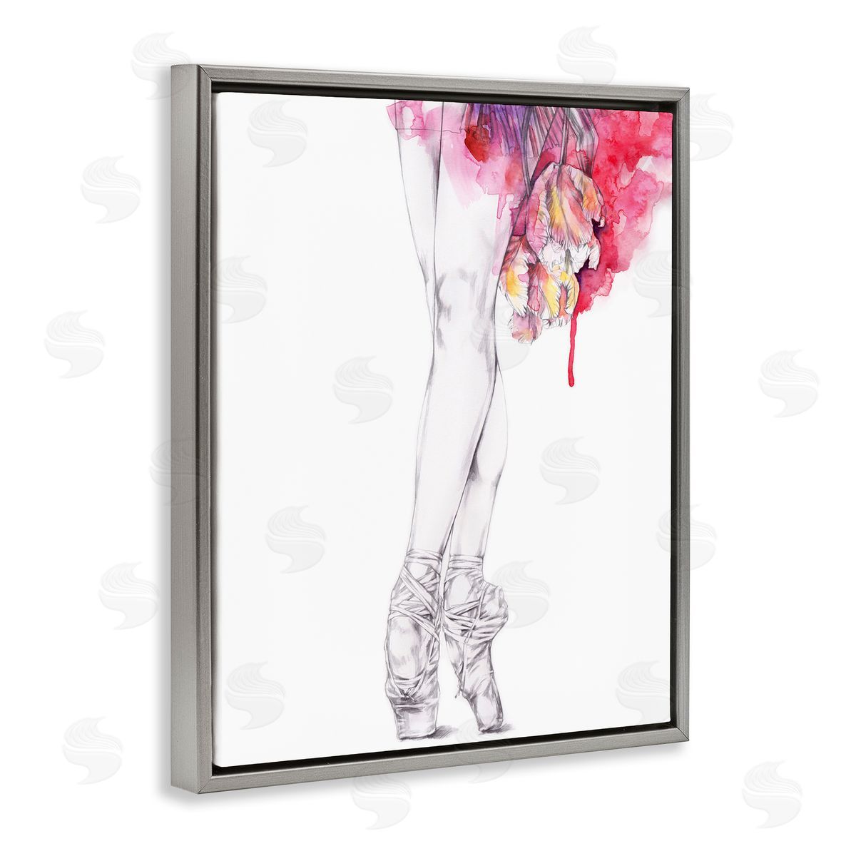 Elisaveta Stoilova Ballerina Pointed Toes Watercolor Tutu Gray Floater Frame Canvas Art