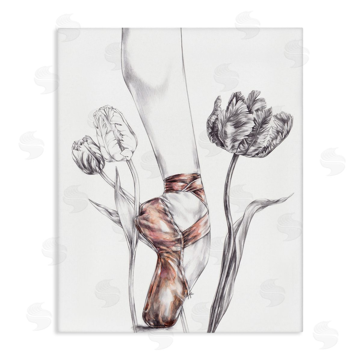 Elisaveta Stoilova Pink Ballerina Slipper Between Tulips Canvas Wall Art