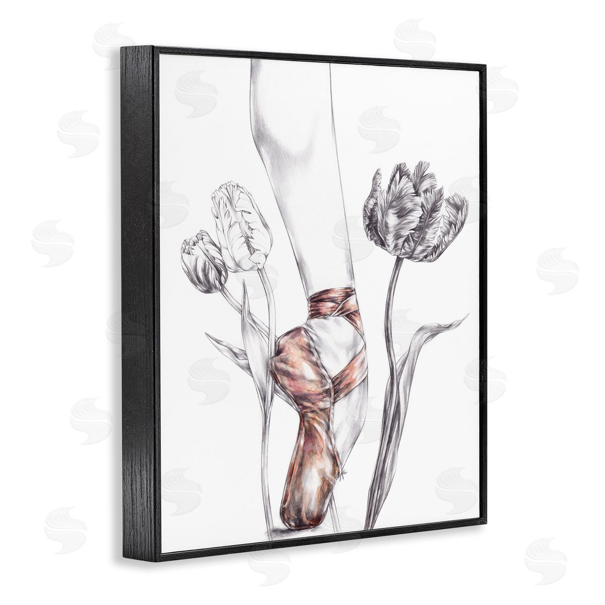 Elisaveta Stoilova Pink Ballerina Slipper Between Tulips Black Framed Giclee Wall Art