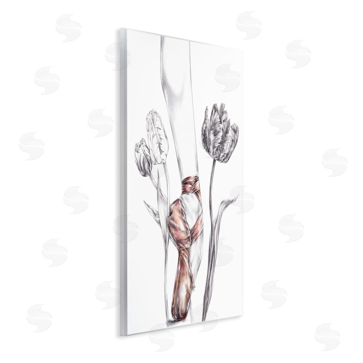 Elisaveta Stoilova Pink Ballerina Slipper Between Tulips Wall Plaque Art