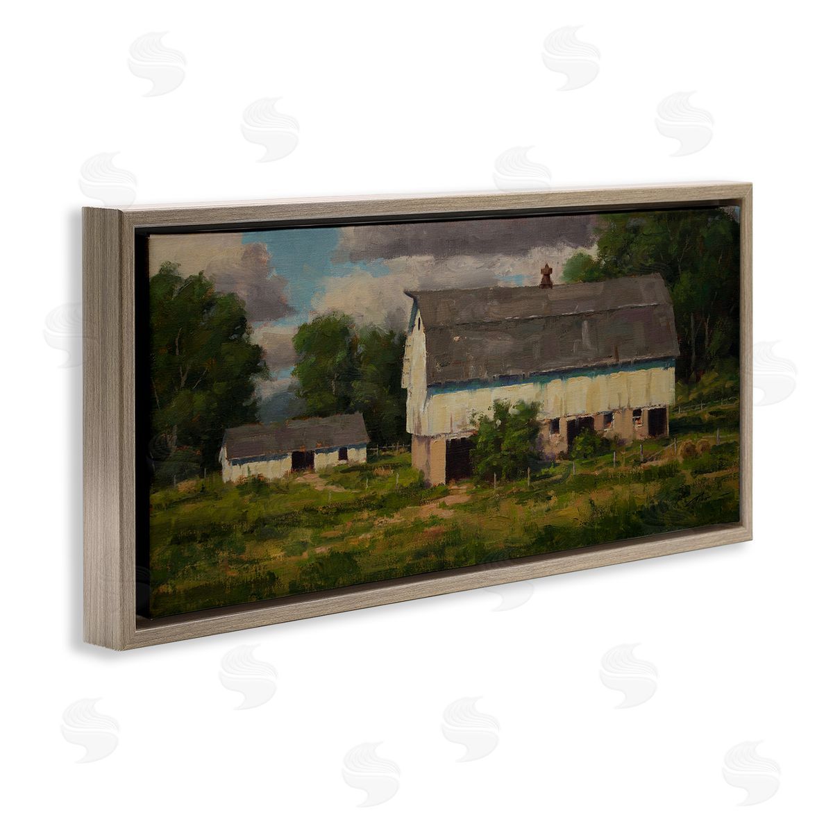 Jason Tako Farm Country Barn Landscape Brown Floater Frame Canvas Art