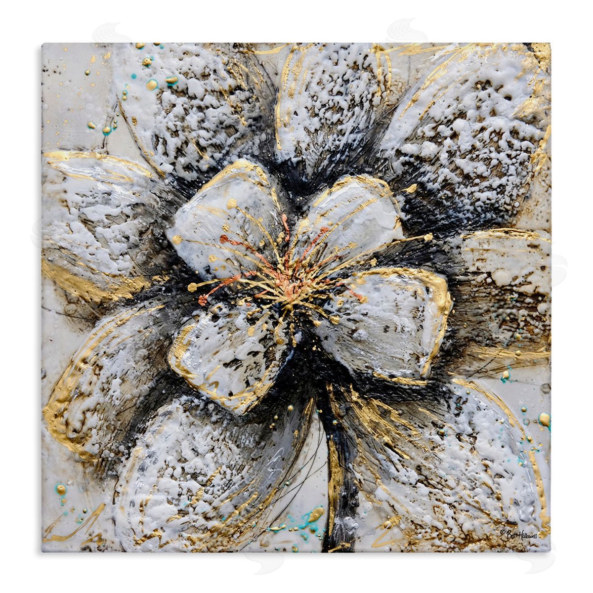 Britt Hallowell Gold White Textured Flower Petals Canvas Wall Art