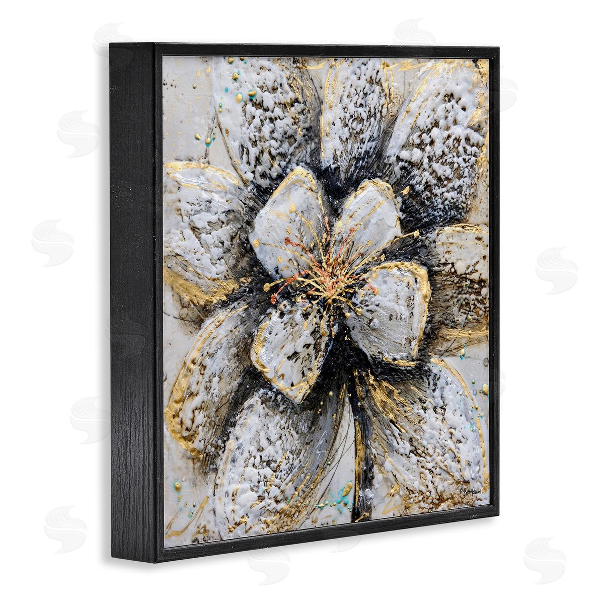 Britt Hallowell Gold White Textured Flower Petals Black Framed Giclee Wall Art