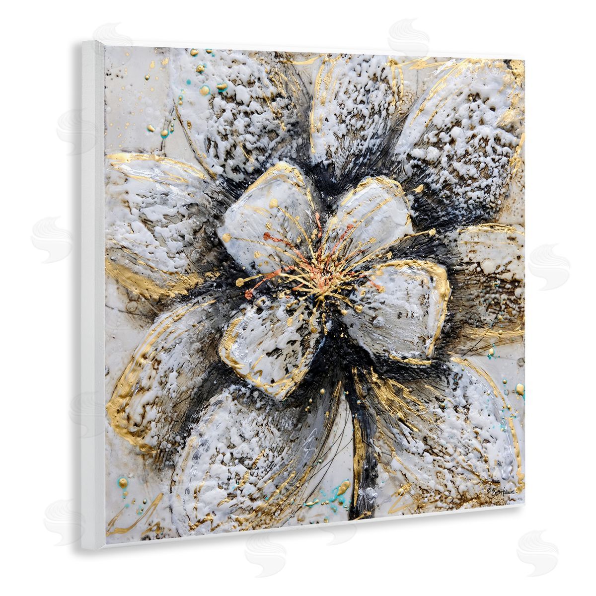 Britt Hallowell Gold White Textured Flower Petals Wall Plaque Art