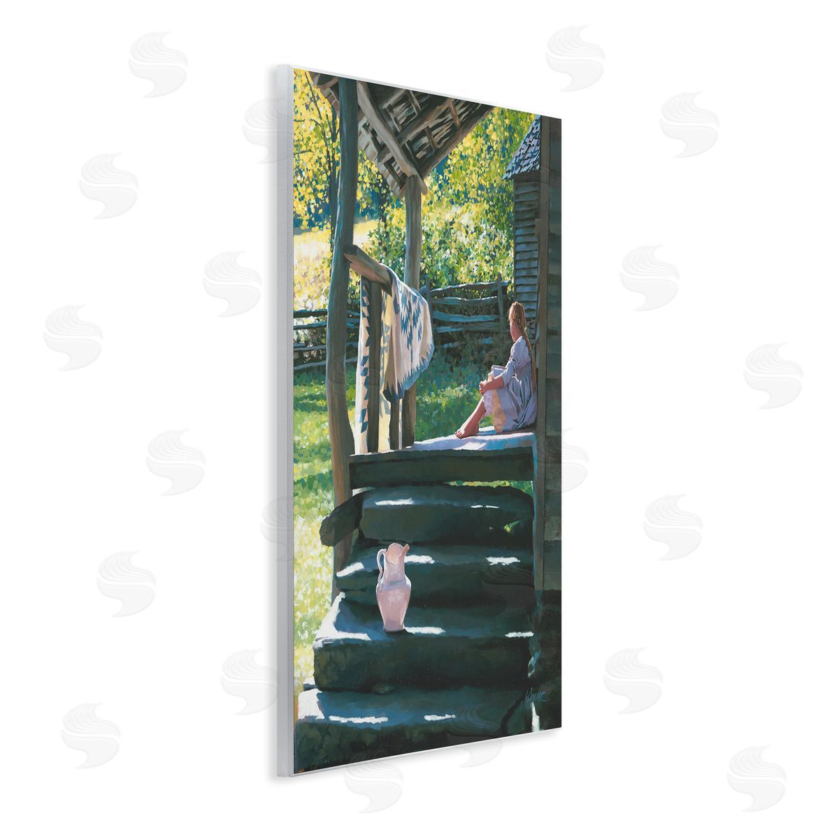 Heide Presse Girl Sitting on Porch with Quilt Wall Plaque Art