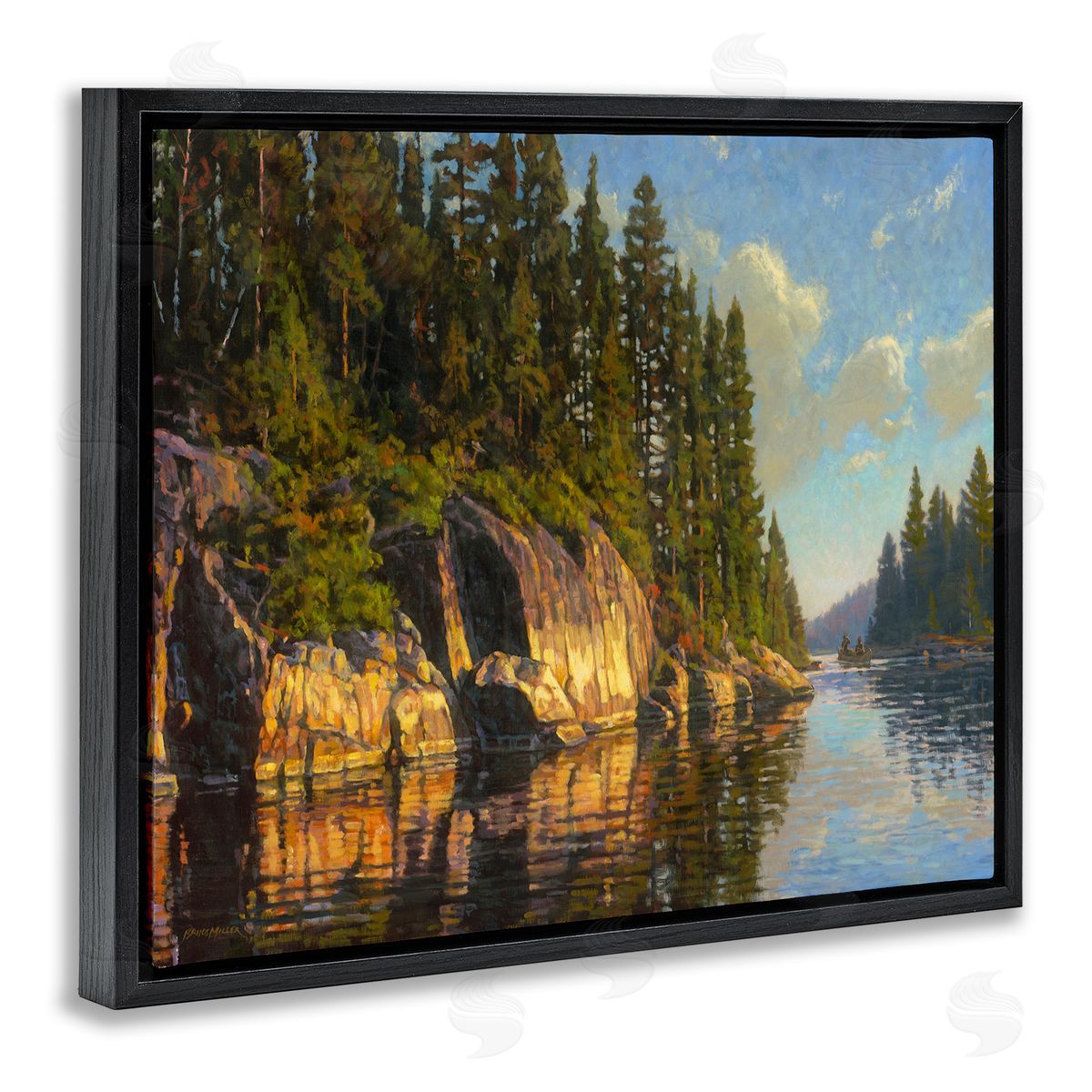 Bruce Miller Sunrise Reflective River Painting Black Floater Frame Canvas Art