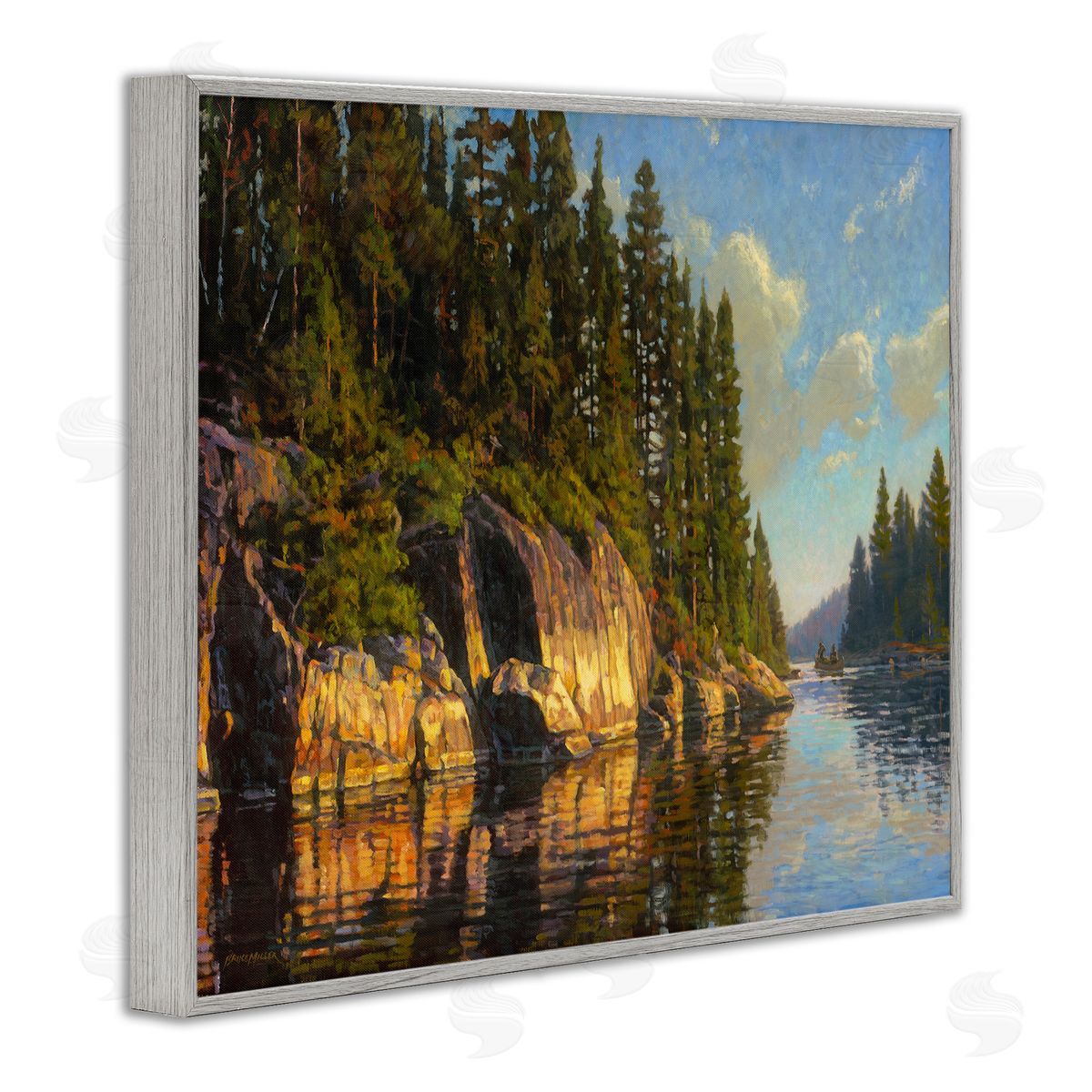 Bruce Miller Sunrise Reflective River Painting Gray Framed Giclee Wall Art